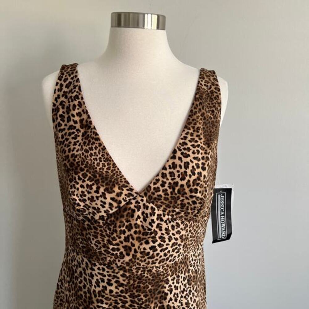 Jessica Howard Sheath Dress V-Neck Bow Back Leopard‎ Print Sleeveless 12 NWT - Picture 2 of 8